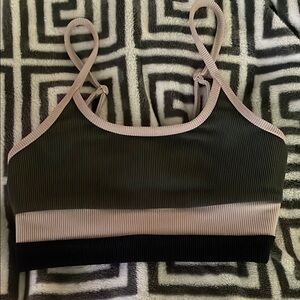 Beach Riot Black and Cream Ribbed Sports Bra